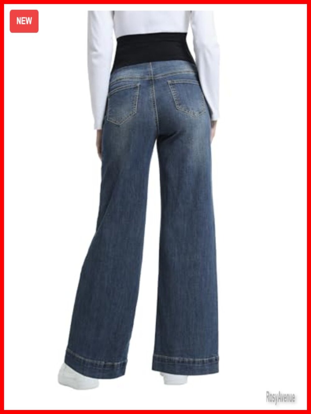Maternity Jeans Wide Leg High Waisted Full Panel Pregnancy Denim Pants - Picture 5 of 6